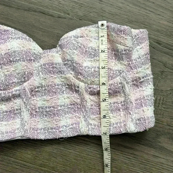 ✨🆕Zara🆕✨ | Purple, pink and white mini gingham checkered tweed tube top - Picture 8 of 12